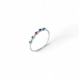 Anel Prata 925 Colorido Zirconias Eye Estilo Olho