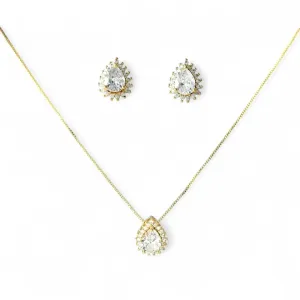 Conjunto Gota Banhado a Ouro 18K  Zircônia