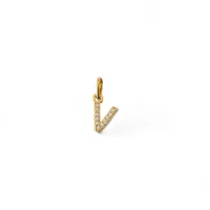 Pingente Letra V Banhado a Ouro 18k Micro  Zircônia