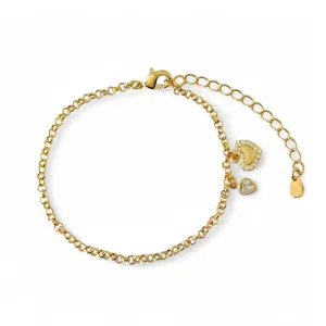 Pulseira 2 Corações Banhada Ouro 18K Zircônias