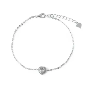 Pulseira Coração Prata 925 Cravejada com Zircônias