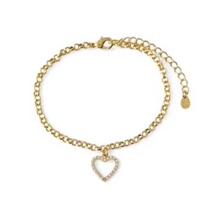 Pulseira Coração Vazado Banhado a Ouro 18K  Zircônia