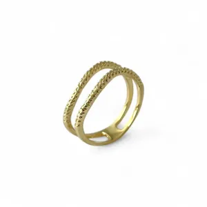 Anel 2 Linhas Pontilhado Banhado a Ouro 18K