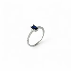 Anel Estilo Solitário Prata 925 Azul com Zircônias ao Redor