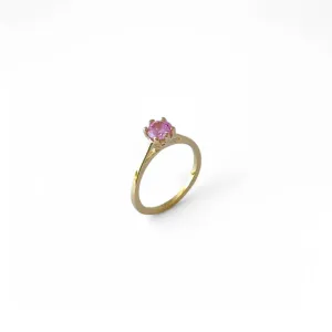 Anel Solitário Rosa Banhado a Ouro 18K Zircônia