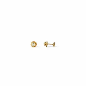Brinco Infantil Flor Cristal Banhado a Ouro 18K