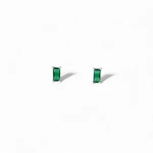 Brinco Verde Esmeralda Prata 925 com Zircônia Retangular