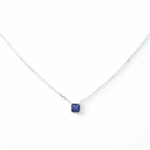 Colar Ponto de Luz Quadrado Prata 925 Zircônia Azul Royal