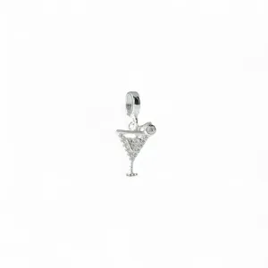 Pingente Berloque Taça de Drink Prata 925 com Zircônias