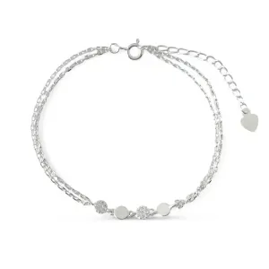 Pulseira Dupla Círculos Prata 925 Circulo Liso/Zircônias