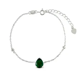 Pulseira Gota Prata 925 com Zircônias Verde Esmeralda