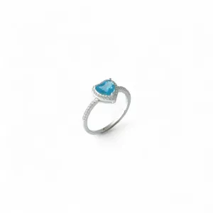 Anel Coração Prata 925 Azul Tiffany com Zircônias na Lateral