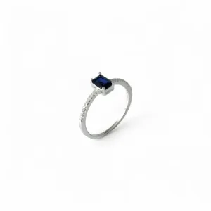 Anel Estilo Solitário Prata 925 Azul com Zircônias ao Redor