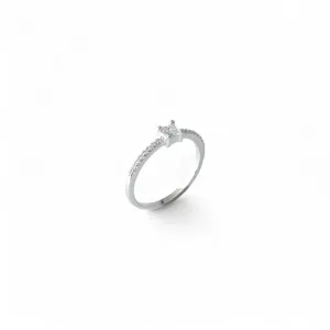 Anel Estilo Solitário Prata 925 com Zircônias na Lateral