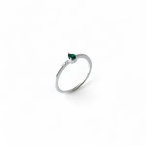 Anel Gota Prata 925 Verde Esmeralda com Zircônias