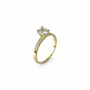 Anel Solitário Banhado a Ouro 18K Detalhe de Micro zircônias