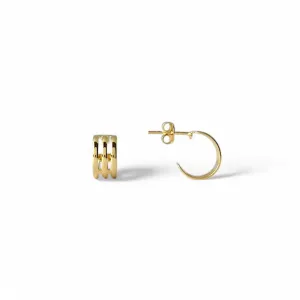 Brinco Argola Aberta Banhado a Ouro 18k 3 Linhas Lisa