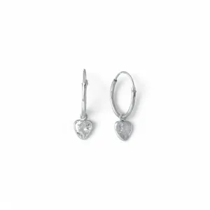 Brinco Argola Prata 925 Coração em Zircônia Pendurado - 1,5cm