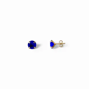 Brinco Banhado a Ouro 18k com Zircônia Azul Royal - 8mm