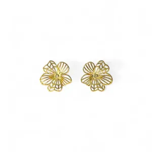 Brinco Flor Banhado a Ouro 18k Lisa com Zircônias