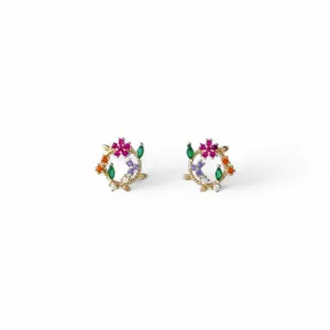 Brinco Flores Banhado a Ouro 18k Círculo Zircônias Coloridas