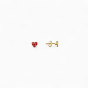 Brinco Infantil Banhado a Ouro 18k Coração Rosa e Vermelho