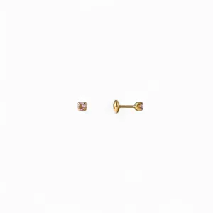 Brinco Infantil Banhado a Ouro 18k Zircônia Rosa Claro