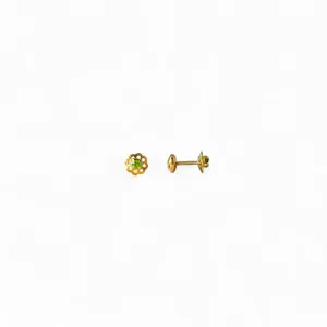 Brinco Infantil Flor Banhado a Ouro 18k com Zircônia Verde