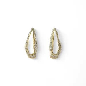 Brinco Orgânico Luxo Banhado a Ouro 18k Vazado Zircônias