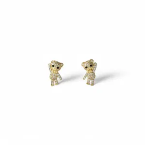 Brinco Urso Teddy Banhado a Ouro 18k Cravejado com Zircônias