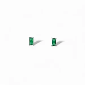 Brinco Verde Esmeralda Prata 925 com Zircônia Retangular