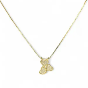 Colar 3 Corações Banhado a Ouro 18k com Zircônias