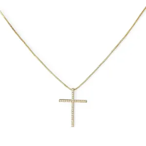 Colar Cruz Banhado a Ouro 18k Cravejado com Zircônias
