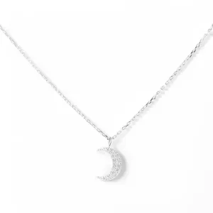 Colar Lua Minguante Prata 925 Cravejado com Zircônias