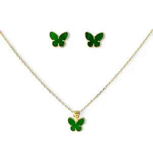 Conjunto Borboleta Van Cleef Banhado a Ouro 18k Verde