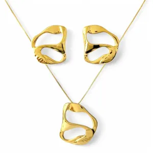 Conjunto Formas Orgânicas Banhado a Ouro 18k Vazado
