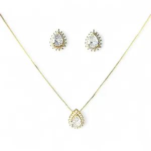 Conjunto Gota Banhado a Ouro 18K  Zircônia
