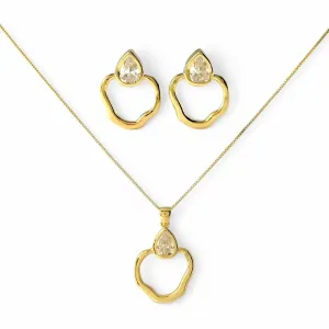 Conjunto Orgânico Banhado a Ouro 18k com Gota em Zircônia
