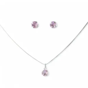Conjunto Ponto de Luz Prata 925 Rosa