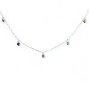 Colar Choker Corações Prata 925 com Zircônias Coloridas - 40cm