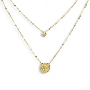 Corrente Escapulário São Bento/ Zircônia  Banhado a Ouro 18k
