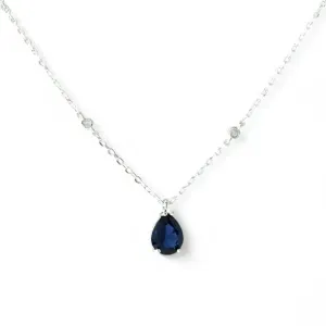 Colar Gota Prata 925 com Zircônia Azul Royal