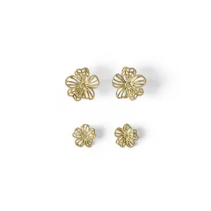 Dupla de Brincos Flor Banhado a Ouro 18k Lisa com Zircônia