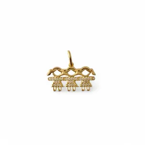 Pingente 3 Meninas Banhado a Ouro 18k com Zircônias