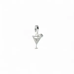 Pingente Berloque Taça de Drink Prata 925 com Zircônias