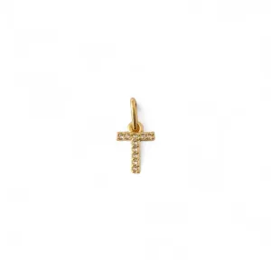 Pingente Letra T Banhado a Ouro 18k com Zircônias