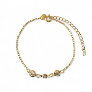 Pulseira 2 Corações Banhada a Ouro 18k com Zircônias