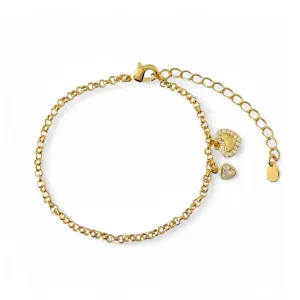Pulseira 2 Corações Banhada Ouro 18K Zircônias