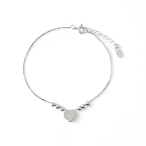 Pulseira Bolinha Coração Liso Prata 925
