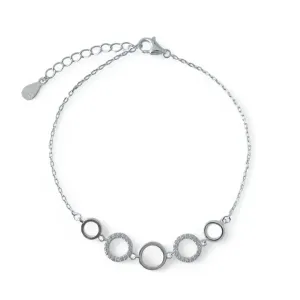 Pulseira Círculos Prata 925 Liso/Zircônias